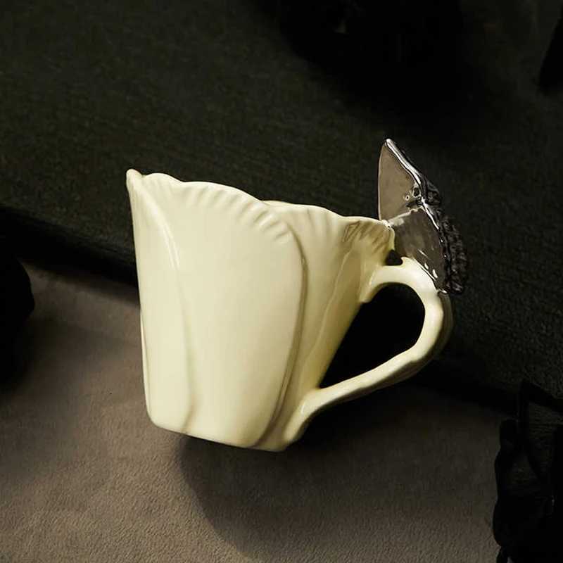 200ml Butterfly Decor Design Coffee Ceramic Cup Light Luxury Flower Shaped Mugs Exquisite High Beauty Mug Cup Birthday Gift C251127