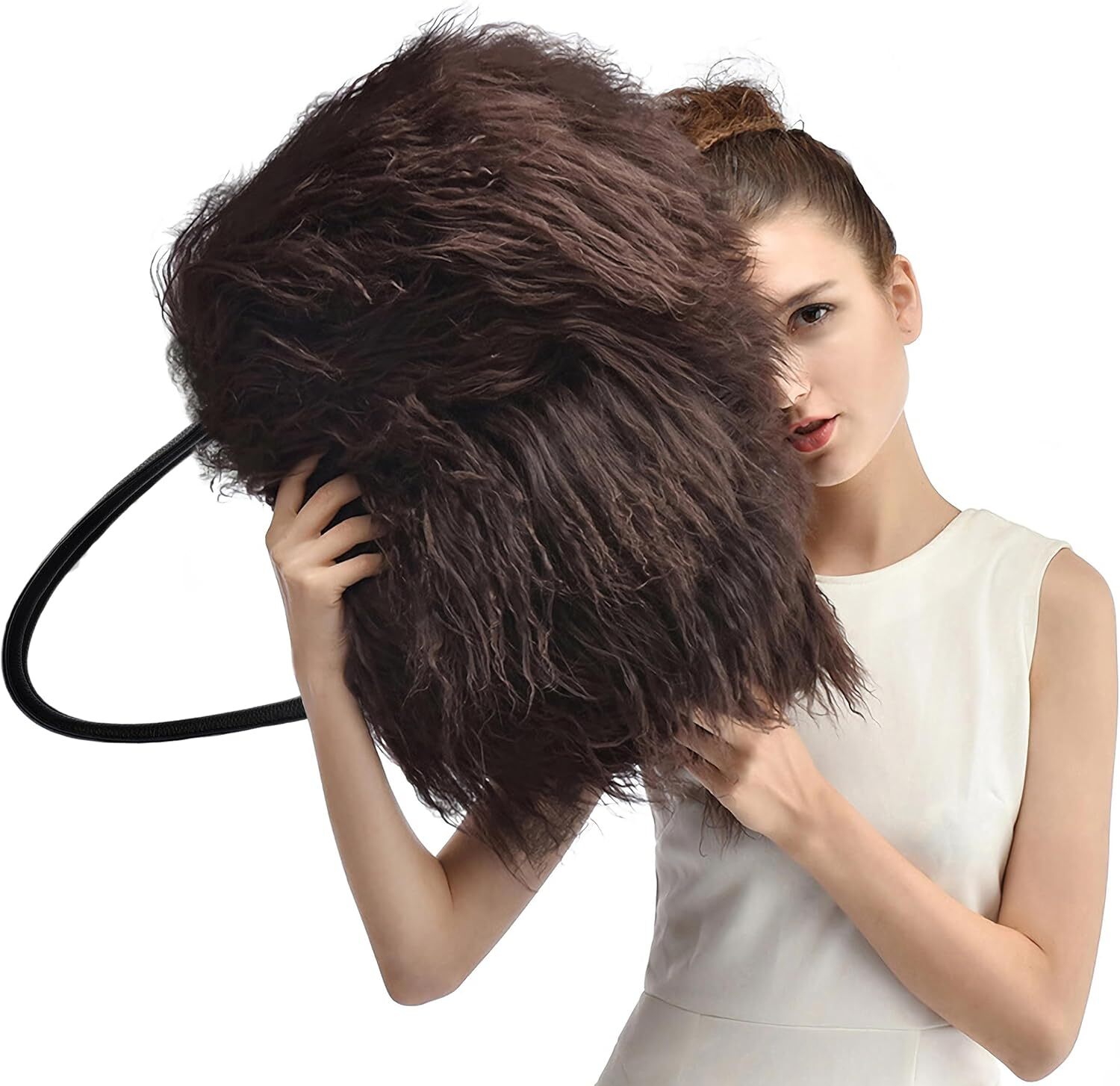 Women's sheepskin/Mongolian same wer veet wool leather, with genuine leather handle handbag