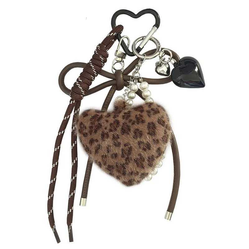 New leopard print plush love bag pendant with high-end feel woven rope furry ball keychain pendant small giftT251127