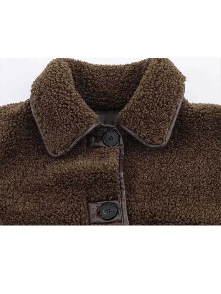 HH Womens New Fashion Winter Jackets Brown Turn-Down Collar Long Sleeve Pocket Single breasted Female Casual Reversible CoatsXJ251127