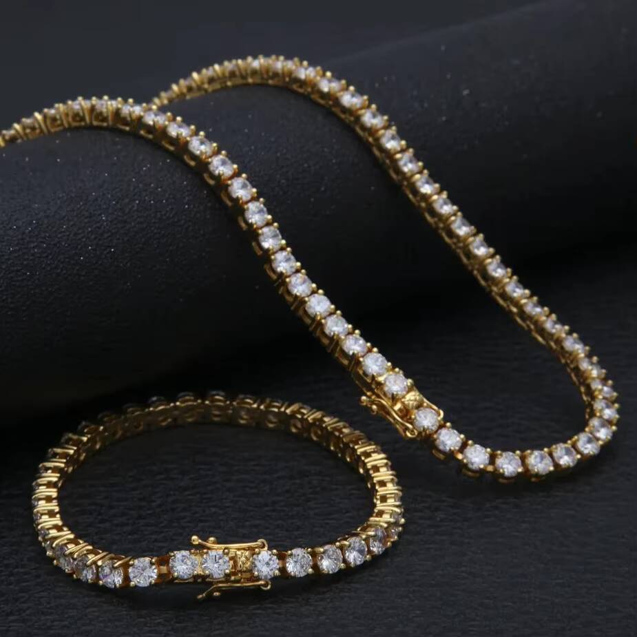 RB Gems 925 Sterling Silver VVS Moissanite Tennis Chain Necklace 2mm 65mm Fine Chains for Women and Men Gold Zircon Jewelry