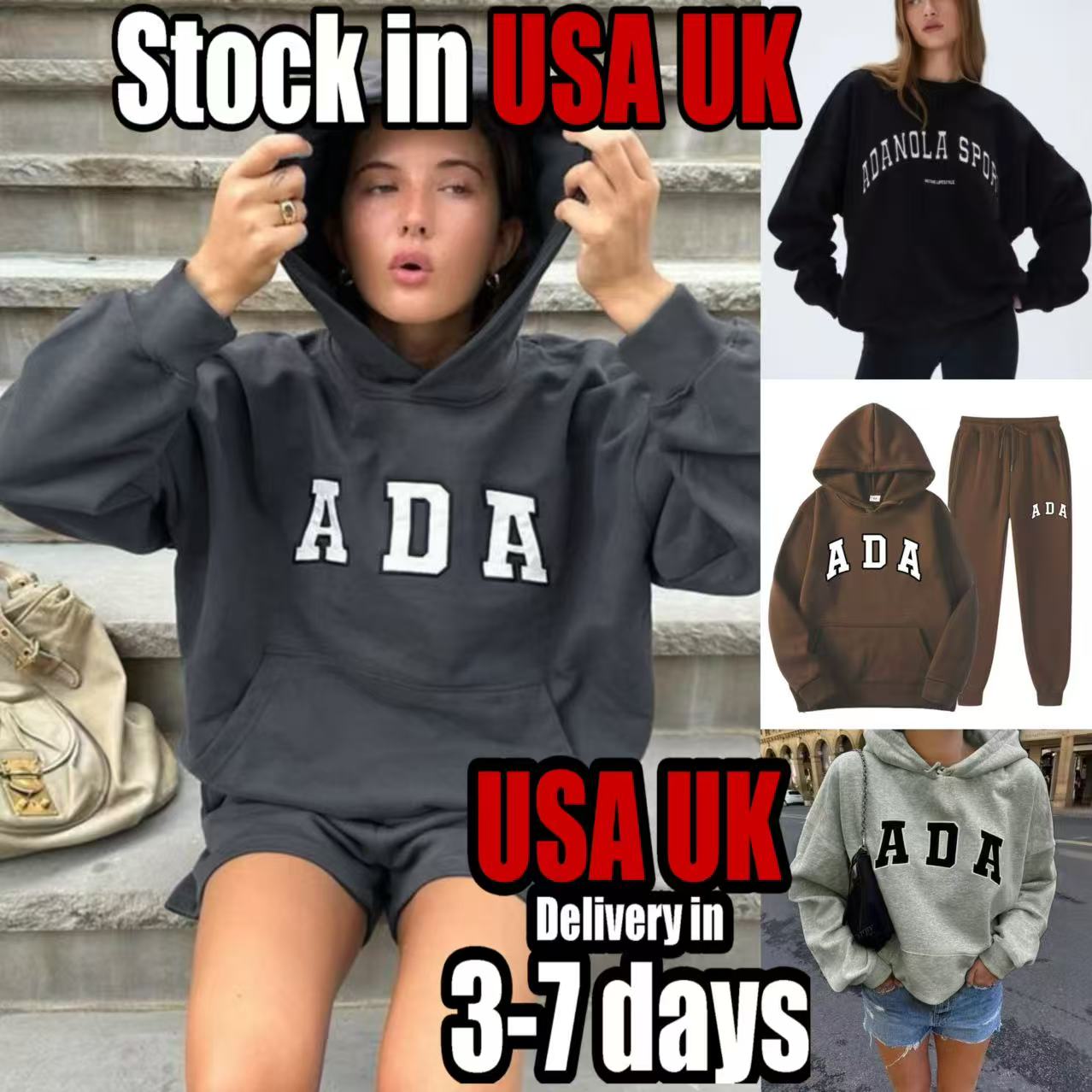 Adanola hoodie Relaxed fit Sport Laidback with Designer pullover women clothes Sportswears Round neck letter printed long sleeved Fashion T-shirt sweatpants