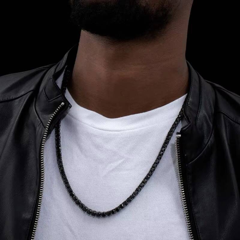 Hip Hop Jewelry Silver Black Gold Plated Black Moissanite Diamond Men Tennis Bracelet - view 6
