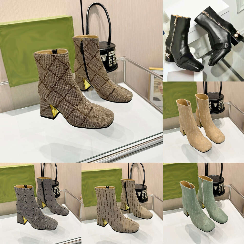 10 A Woman shoe Spring Designer Boots Luxury Ankle Boots Leather Star Chunky Heel square toe leather Short Ankle Exquisite Woman Shoes Cowboy Booties kitten heel boot