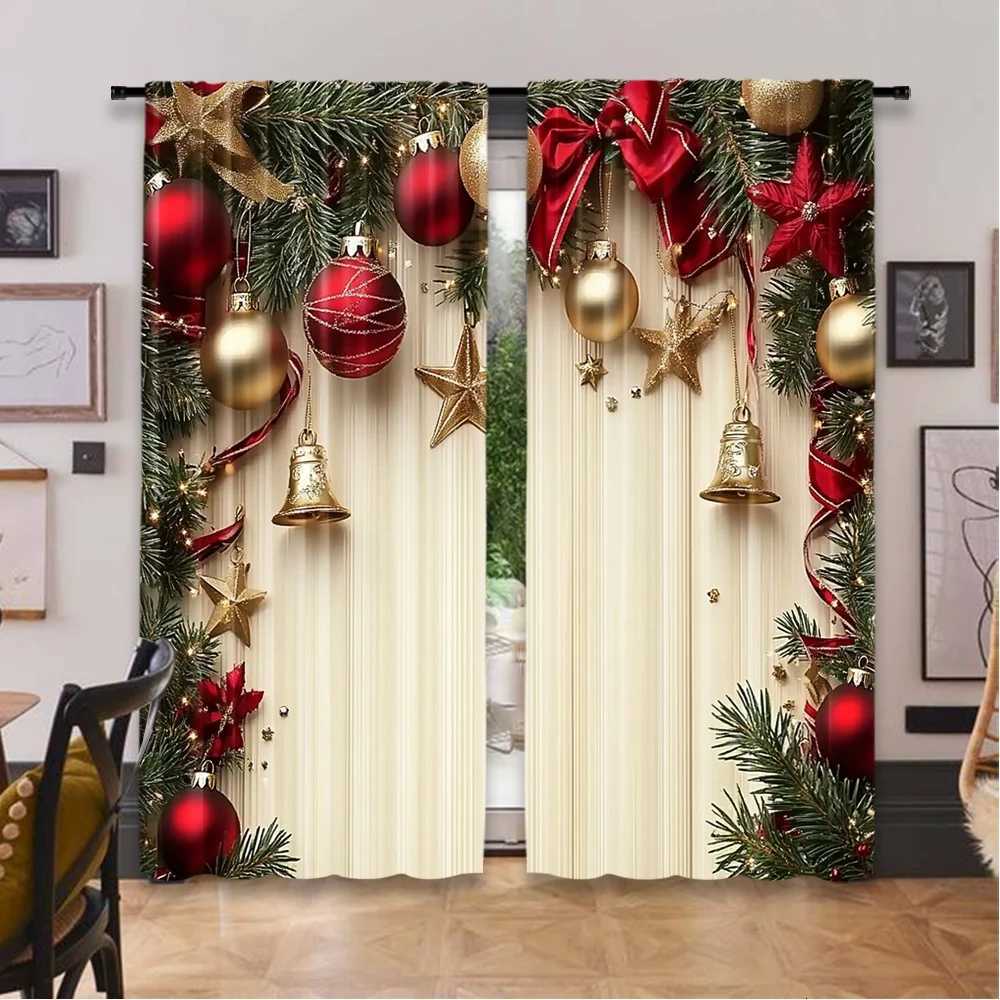 Curtain Christmas 2pcs 2D flat printing Christmas Curtains Holiday Elegance Durable polyester fiber Party Decorations for Entryway Room Parties Y25112