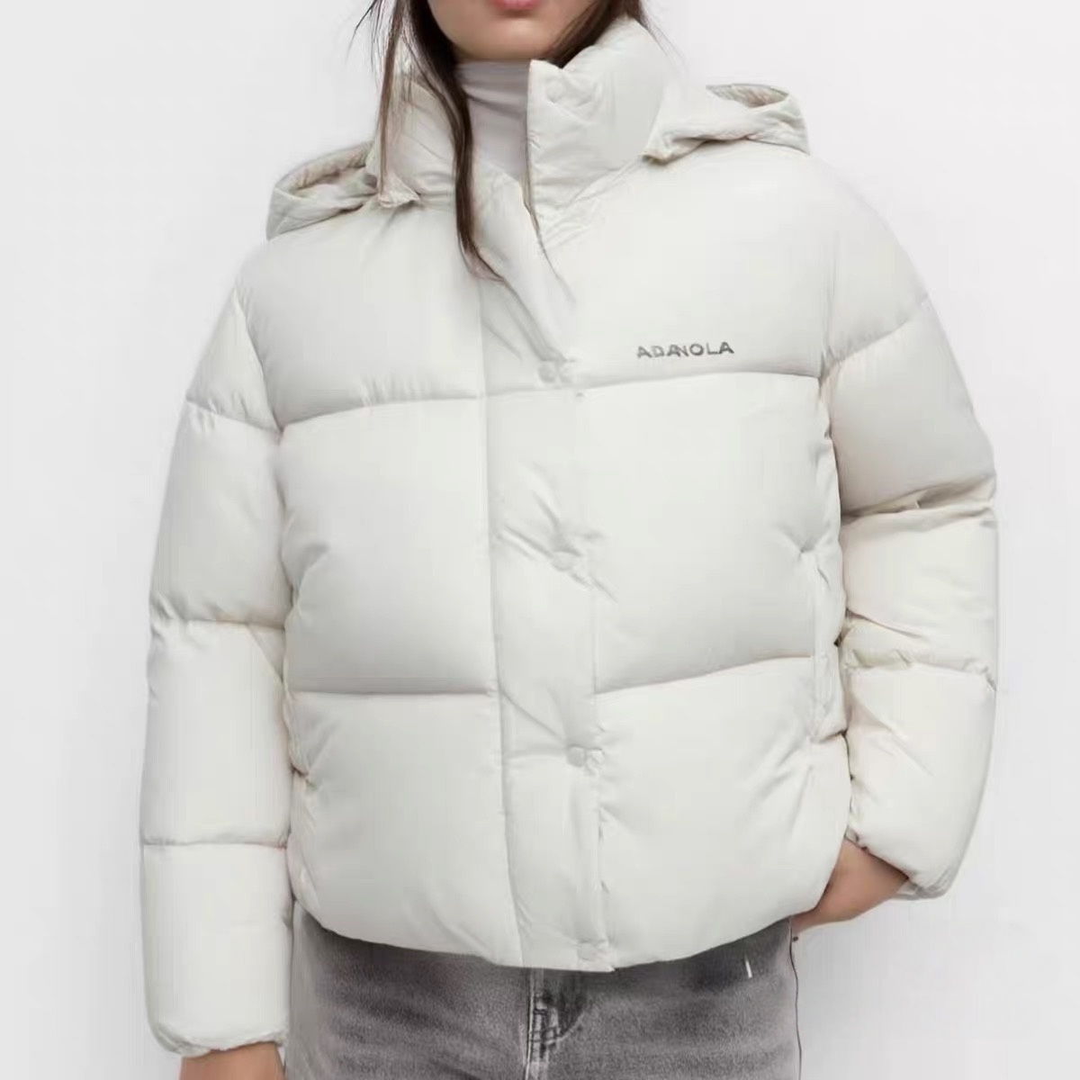 Adanolaaa Winter Cotton-padded Coats ADA Men and Women Warmth-retaining Jacket Light Gray Loose-fit Outer Jackets