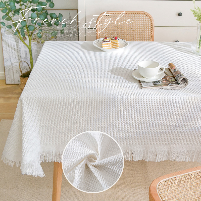 A840 cream wind tassel cotton yarn tablecloth photo atmosphere dustproof table cloth rectangular decorative coffee table cover towel non-slip