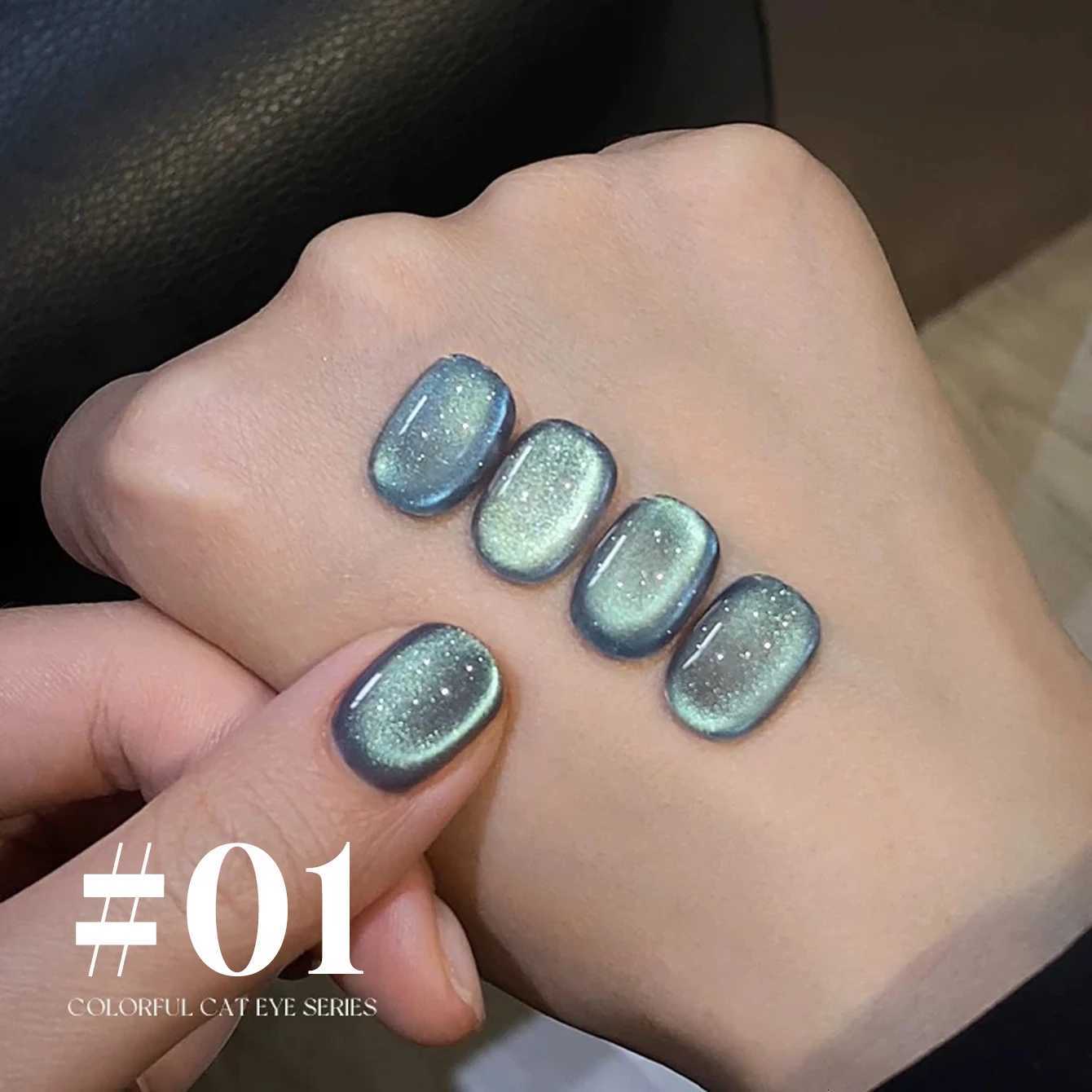 MIANEL 12ML 1-10pcs Summer New Style Blue Glass Bead Cat Eye Gel Nail Polish Blue Crystal Nail Polish Blue Nails White NailsT251127