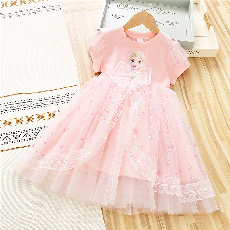 Kids designer clothes DISNEY Elsa princess dress baby girl summer clothes kids clothes Elsa dress children's baby net skirt cotton