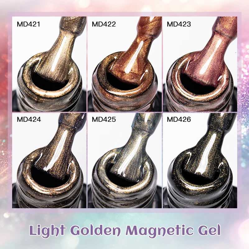 7pc Light Golden Magnetic Nail Gel Set Long Lasting for 28 Days High-Gloss Nail Art Vernis Gel for Manicure DIY Easy to ApplyT251127