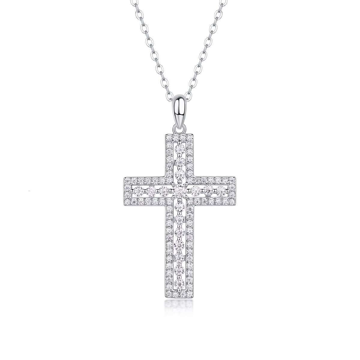Wholesale Custom Fine Jewelry 925 Sterling Silver Moissanite Diamond Cross Shape Pendant Christian Necklaces for Women Gifts