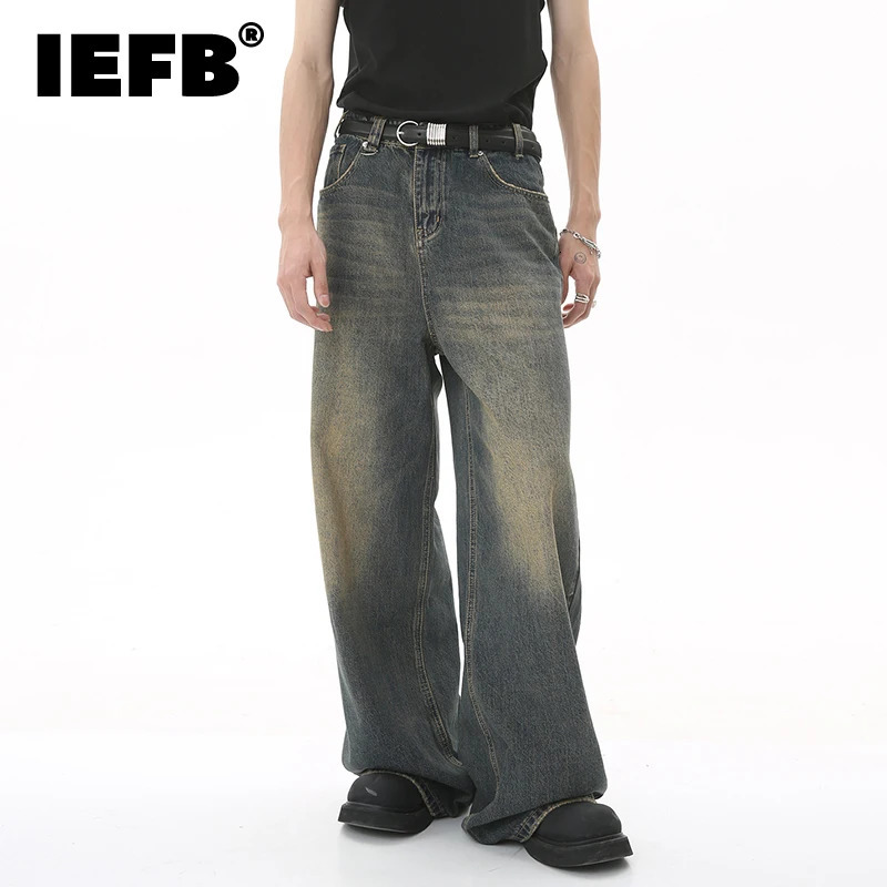 IEFB Summer Mens Denim Pants Old Blue Washed Male Jeans Straight Casual Menwear Loose Wide Leg Trousers Fashion 9C354 251126