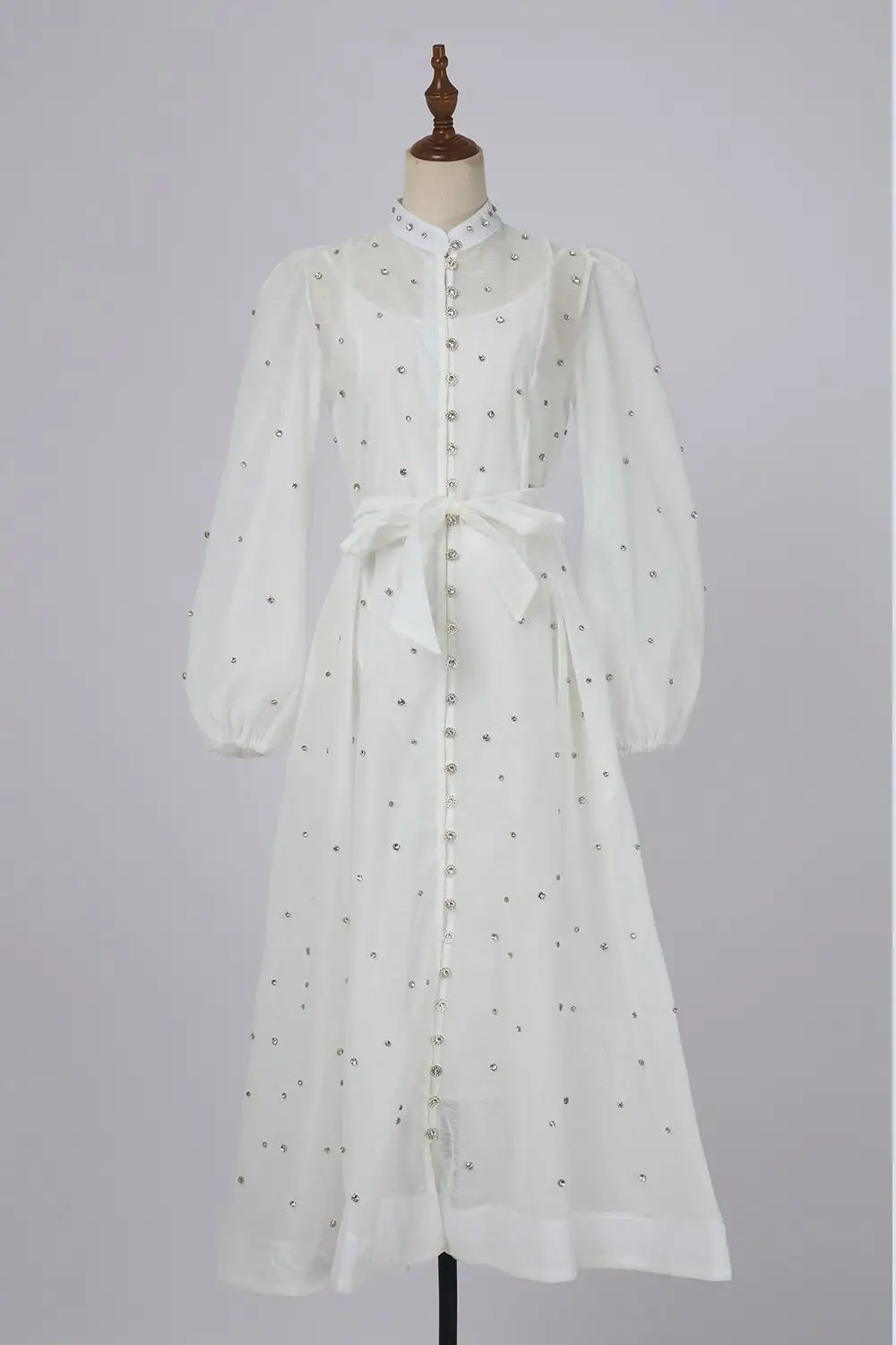 Crystal Long Dress Women Summer 2025 Spring See Through Cotton Linen Dresses Full Sleeve Evening Vestidos Party Robe