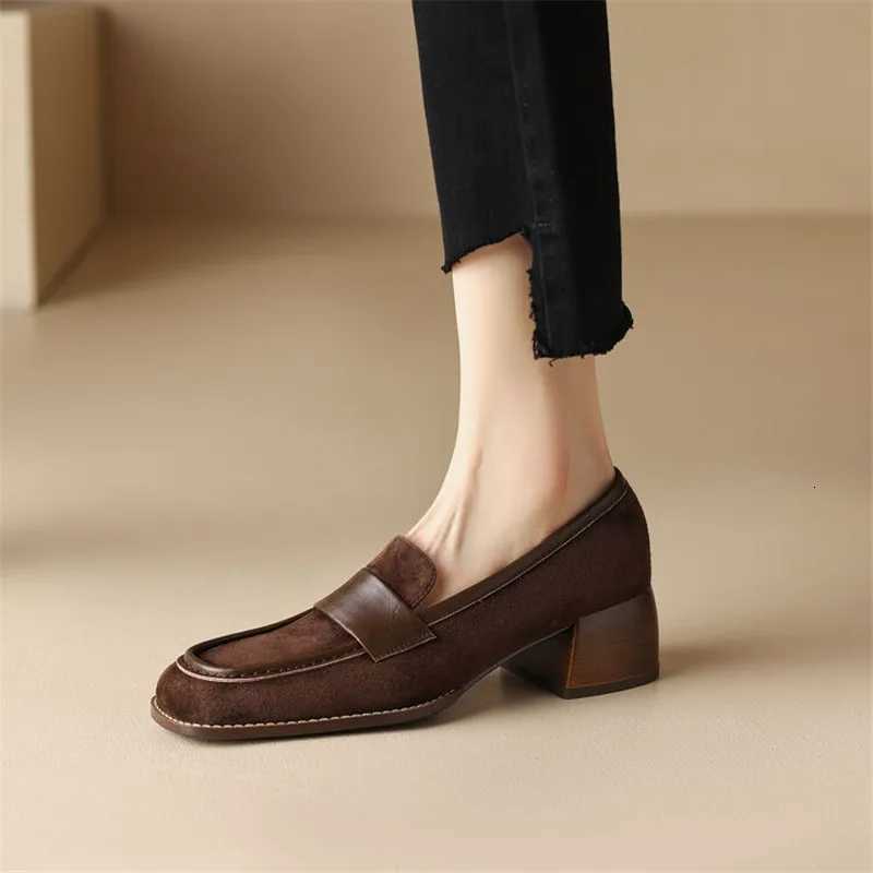 New Autumn Winter Shp Suede Women Pumps Shoes for Women French Square Toe Loafers Zapatos Mujer Chunky Hls Ladies Shoes C251127
