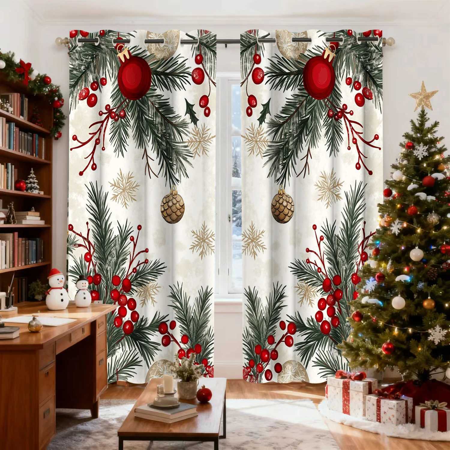 Curtain Christmas 2 pieces Christmas Decr patterned hanging curtains decorative transparent curtains for bedroom decoration bedroom office k Y251126