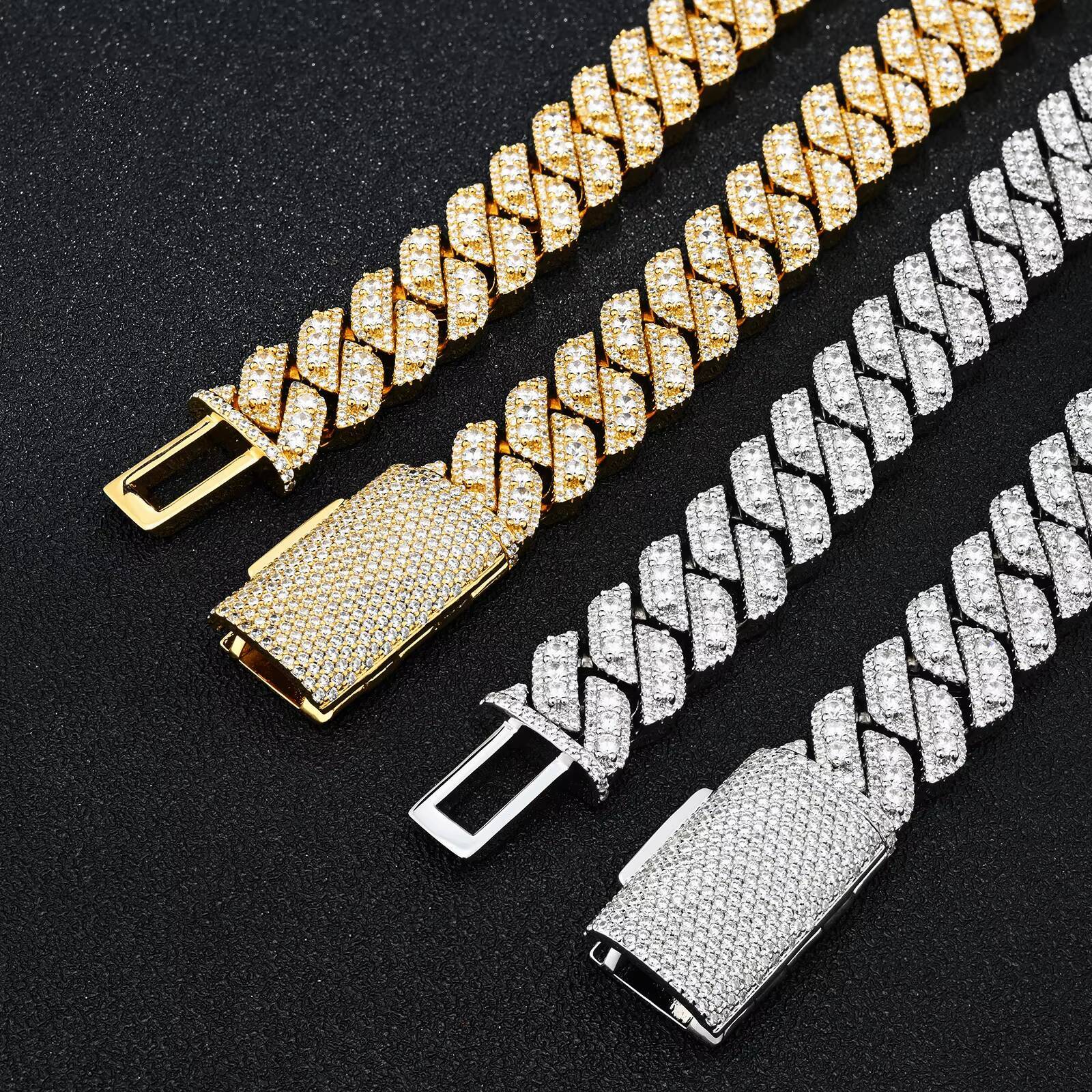 Hiphop Bust Down 925 Sterling Silver Cuban Necklace Vvs Moissanite Diamond 15mm Link Chain Iced Out Cuban Link Chain