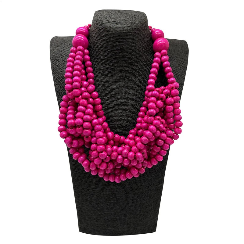 Colorful Round Wood Necklace Pendant Boho Bib Beads Chain Choker Collar Vintage Bohemian African Jewelry 250425