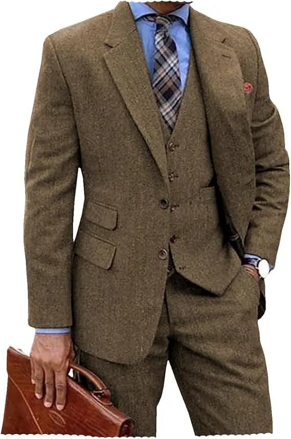 Men s Brown Tweed Suit Men Vintage Winter Formal Wedding Suits For Men Mens Classic Suit 3 Pieces Men Suit 251126