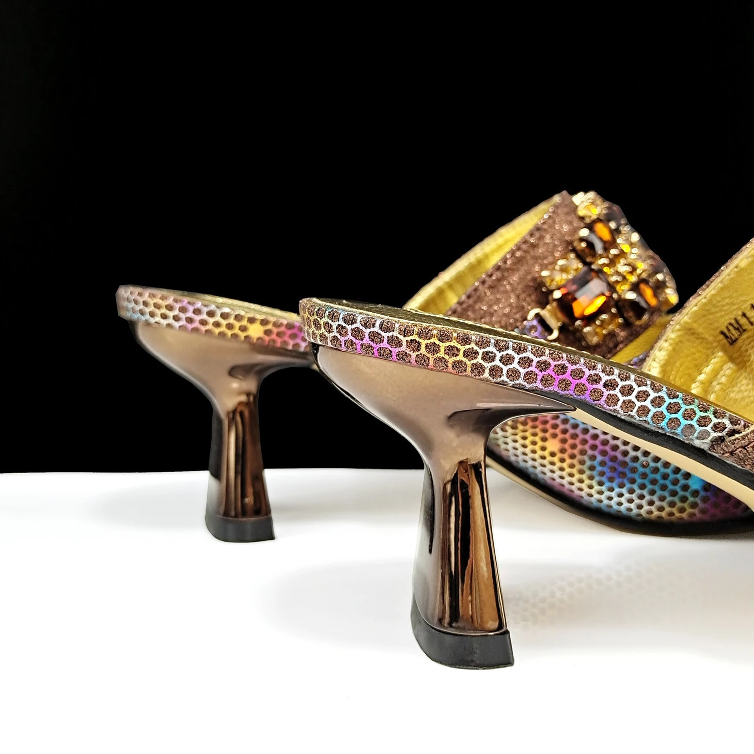 QSGFC Italian Fashion Square Toe Womens Strange High Heels Large Size Fashion Diamond Decoration Brown Shoes and Bag Set Party Bag 250425