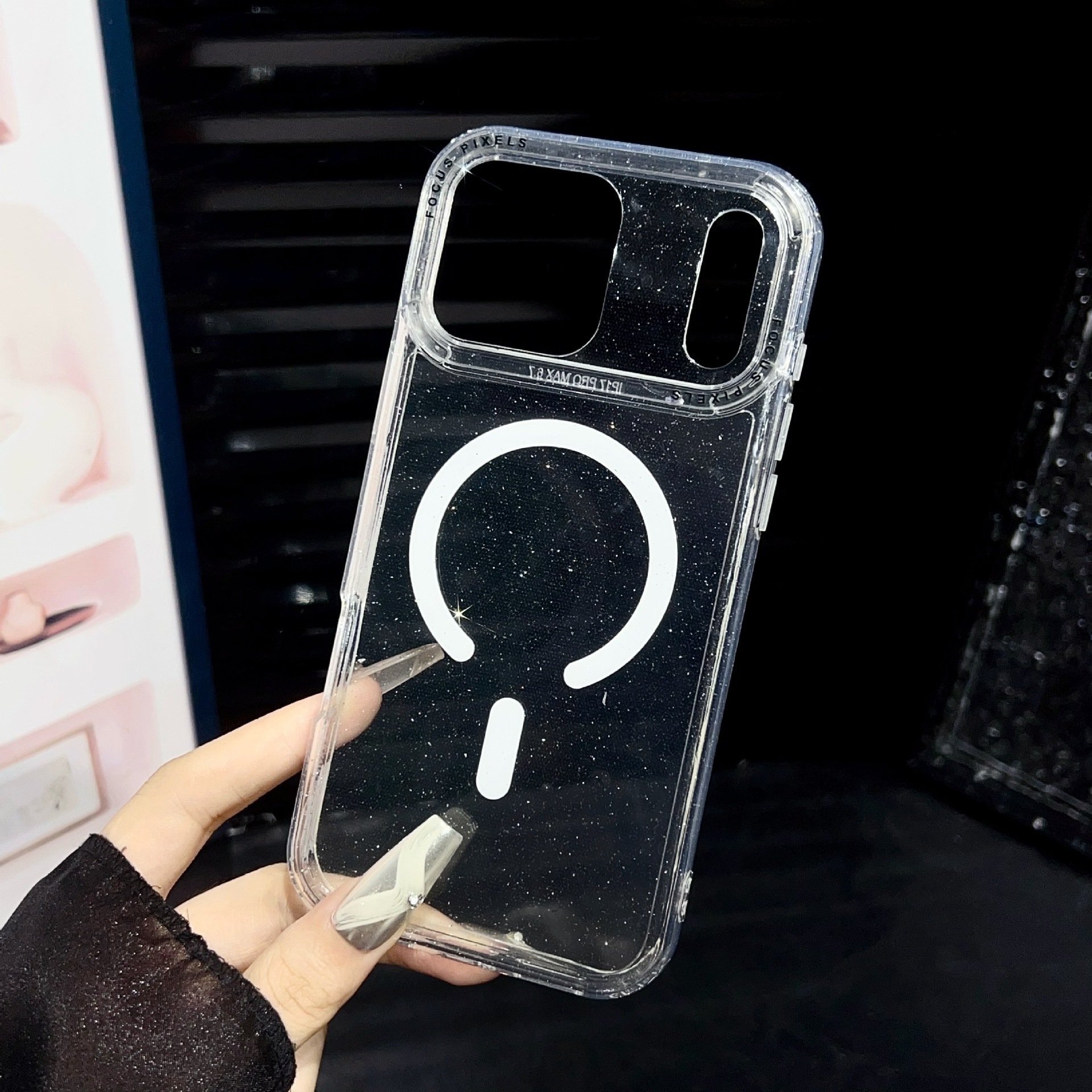Glitter Single Color Frame Magnetic Phone Case iPhone 17 Pro Max Compatible with Apple 16 Pro Transparent Protective Case