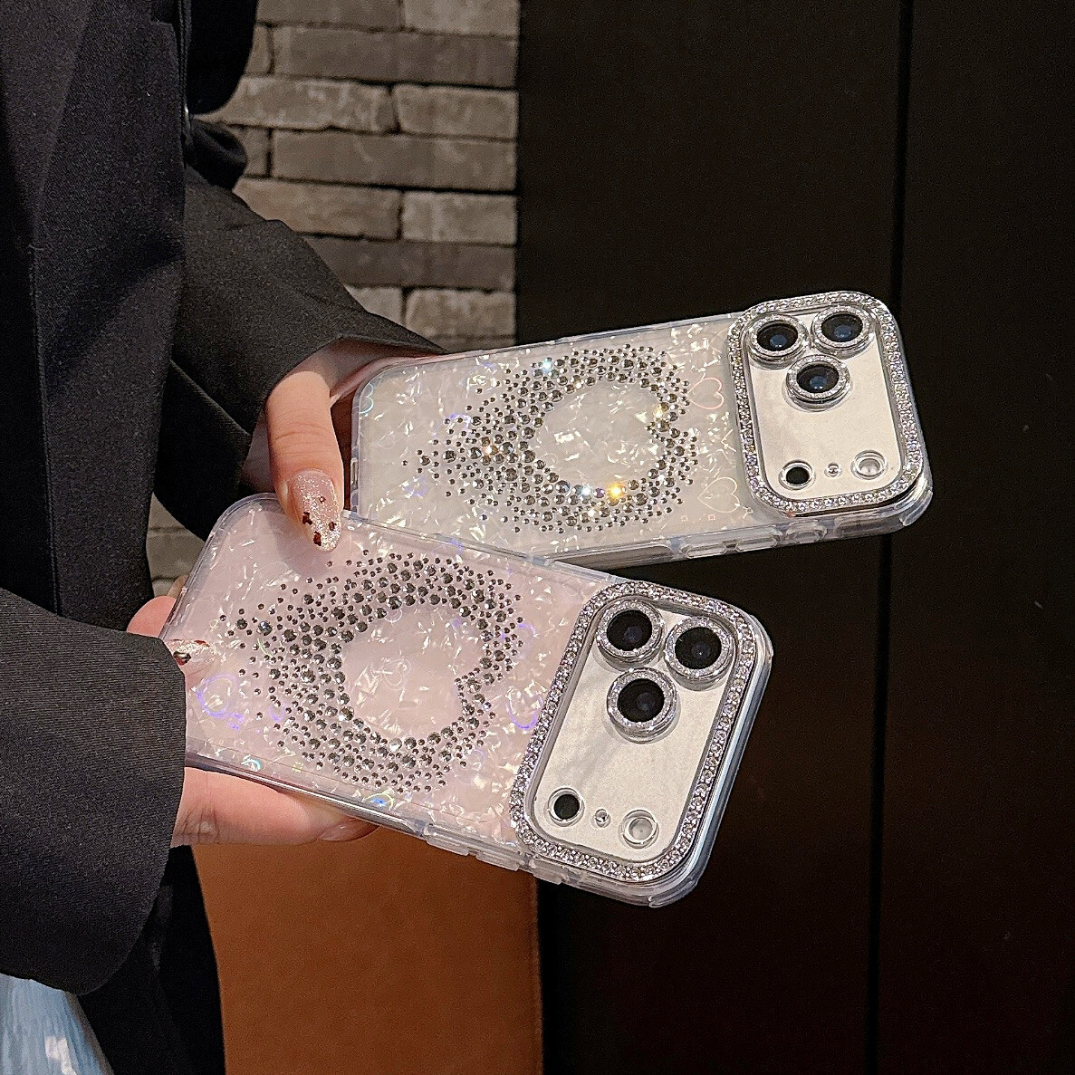 Inlaid Heart Phone Case iPhone 17 Pro Max Compatible with Apple 16 Pro Full Coverage Diamond Frame 15