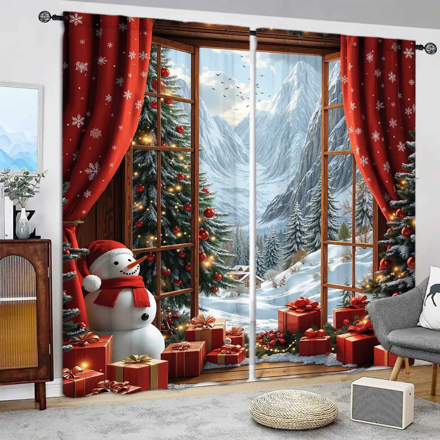 Curtain Christmas 2pcs Christmas Wonderland Printed Curtain for Christmas Home Decor - Rod Pocket Window Treatment for BedroomOfficeKitchen Y251126