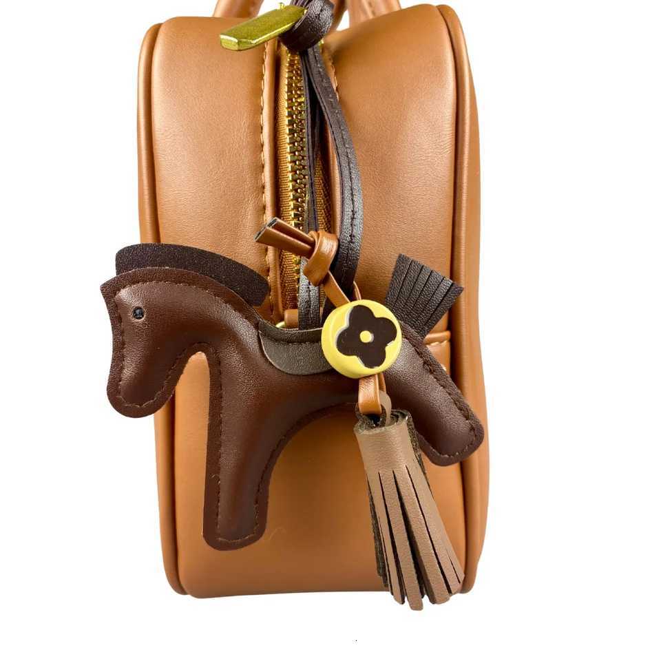 Leather Pony Bag Charm with Fringe Bead Elegant Brown Horse Keychain for Purse Tote Boho Chic Accessory-PU LeatherT251127