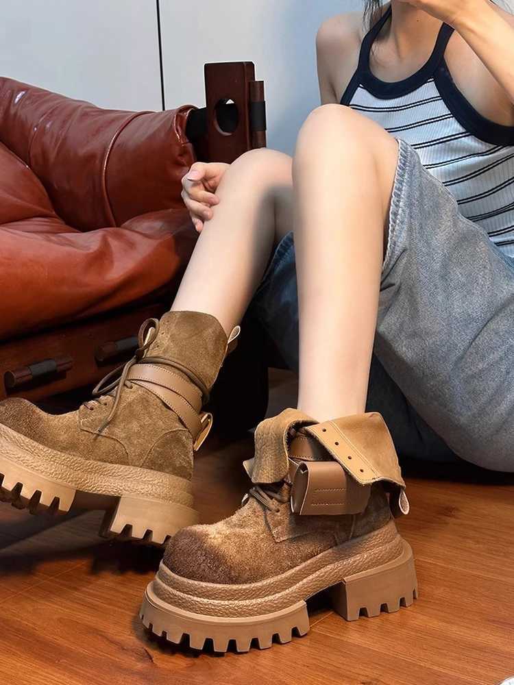 Suede Leather Old Big Cowboy Boot Wen Height Increase Motorcycle Middle Tube Knight Boots Outdoors Work Wen Shoes Y251126