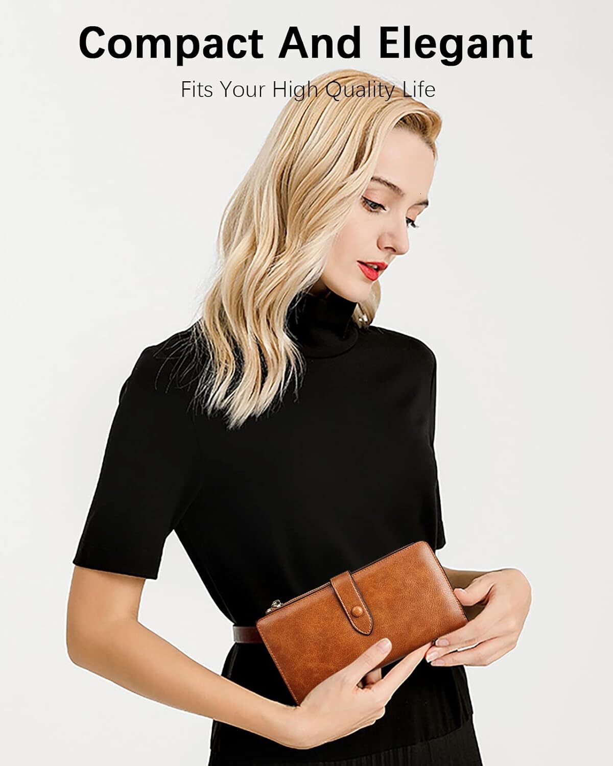 Women's leather wallet RFID shielded large capacity three fold card bag, women's mobile phone handbag - view 5