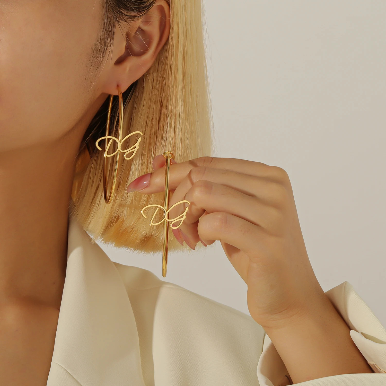 Qitian Custom Letter Earrings Personalised Name Exaggerated Hoop Earring Statement Handmade Stainless Steel DG Earrings Gift 250424