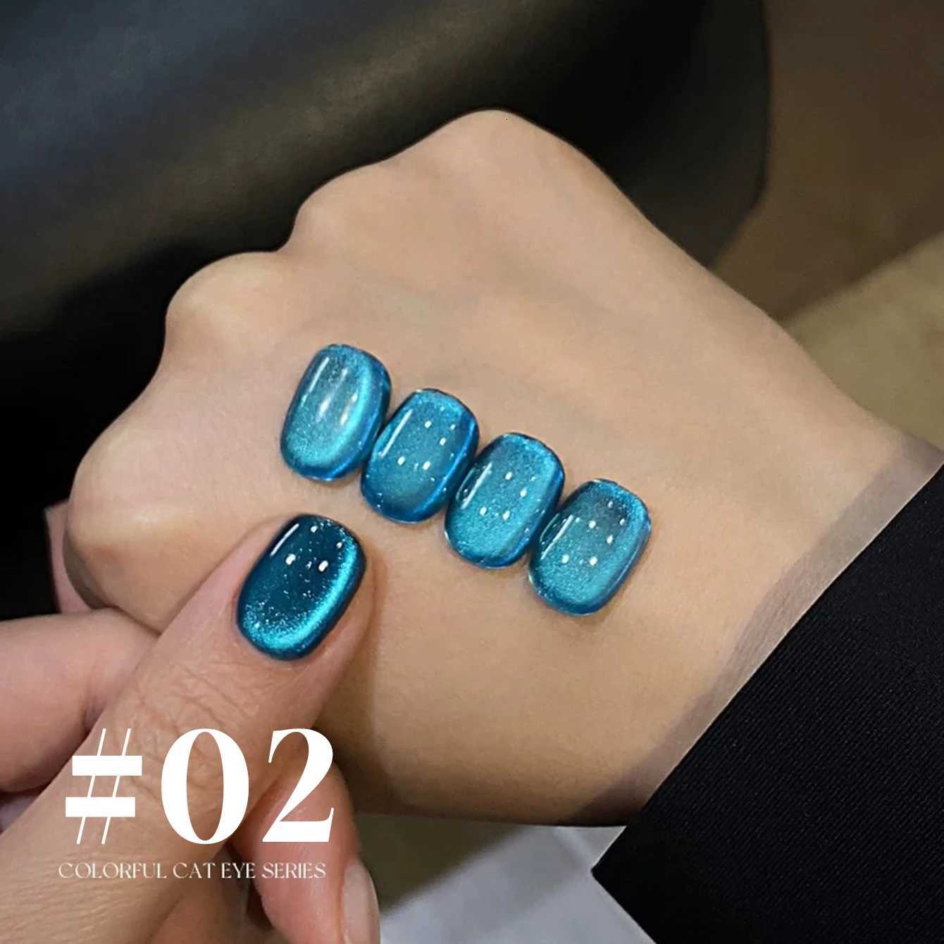 MIANEL 12ML 1-10pcs Summer New Style Blue Glass Bead Cat Eye Gel Nail Polish Blue Crystal Nail Polish Blue Nails White NailsT251127