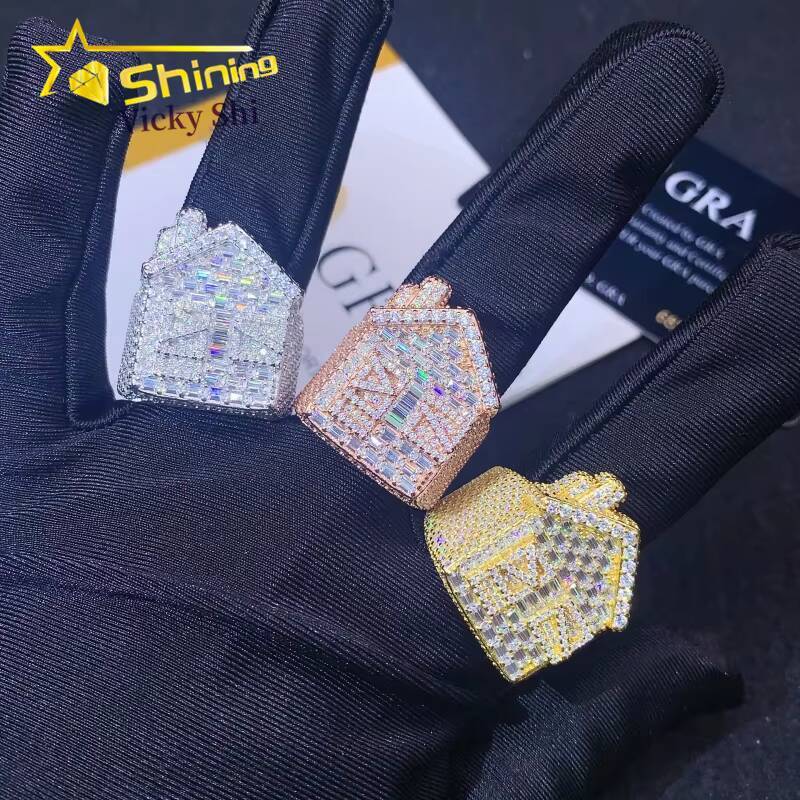 Fine Jewelry 925 Solid Silver House Style Iced Out Baguette Moissanite Diamond Ring Custom Moissanite Men Hip Hop Rings