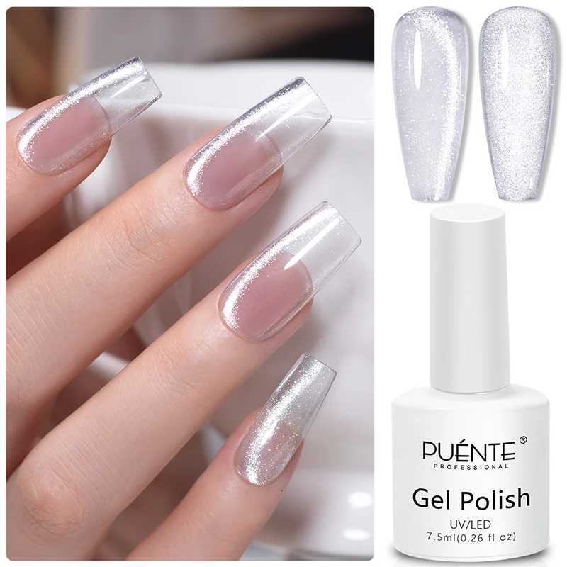 PUENTE 75ML Sparkling White Cat Magnetic Gel Nail Polish Ultra-Bright Cat Eye Soak Off UV Semi-Permanent Nail Varnish ManicureT251127