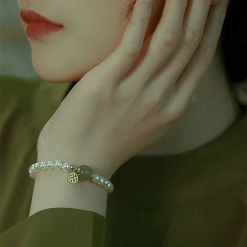 Natural Hetian Jade Blessing White Beaded HandString For Women Female Fresh Light Luxury Bangles Jewelry Birthday Gift C251105