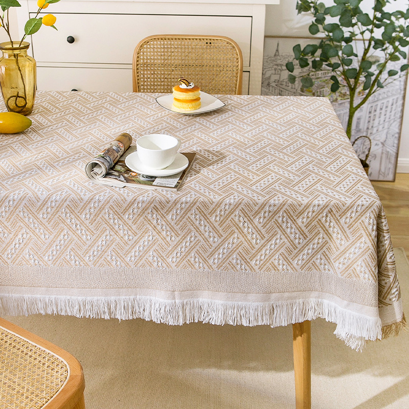A839 cream wind tassel cotton yarn tablecloth photo atmosphere dustproof table cloth rectangular decorative coffee table cover towel non-slip