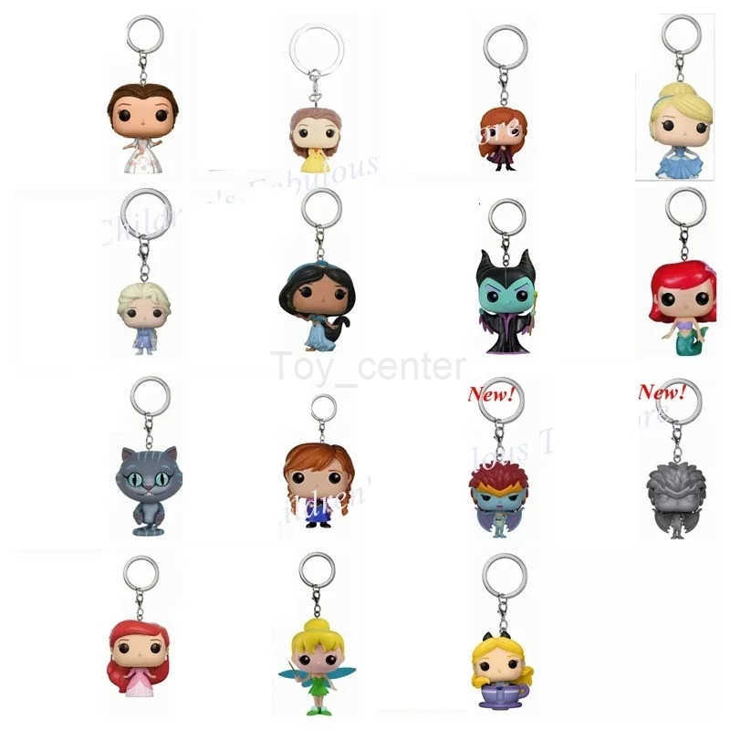 Disney New FUNKO Keychains Demona Princess Bella Ariel Alice Anna Elsa Bell Jack Sally stitch Action Figure Toys Ornaments H251127