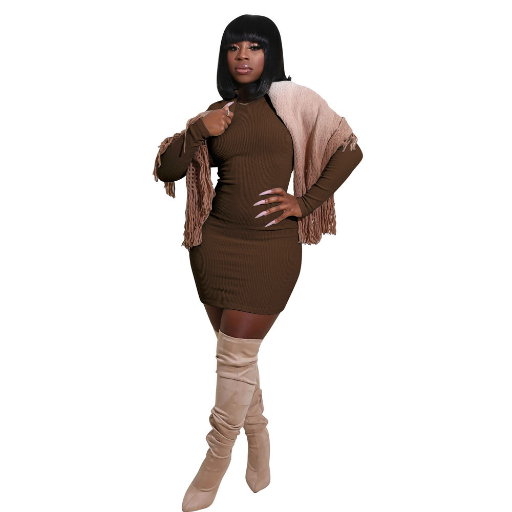 X10New European and American women's clothing solid color thread sexy tight dress