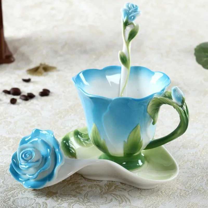 Creative Three-dimensional Flower Ceramic Coffee Cup Art Rose Cup Birthday Gift Couple Drinking Water Mug Afternoon Dessert Mug C2511272