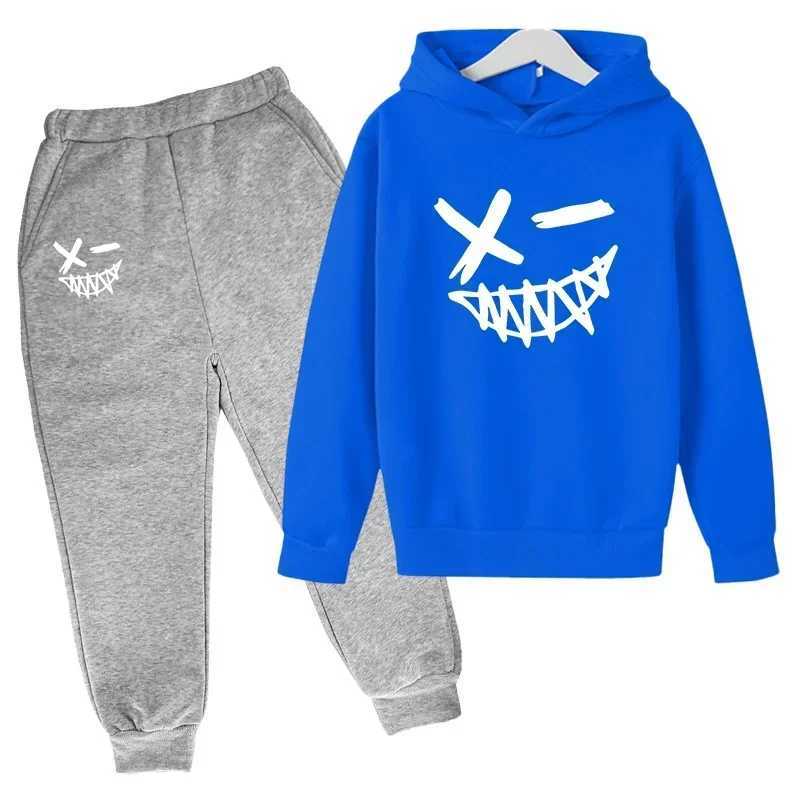 2025 Evil Smile Print Childrens Hooded Sweatshirt Pants 2-piece Set Boys Girls Autumn Winter Casual Outdoor Warm Sportswear Q251127