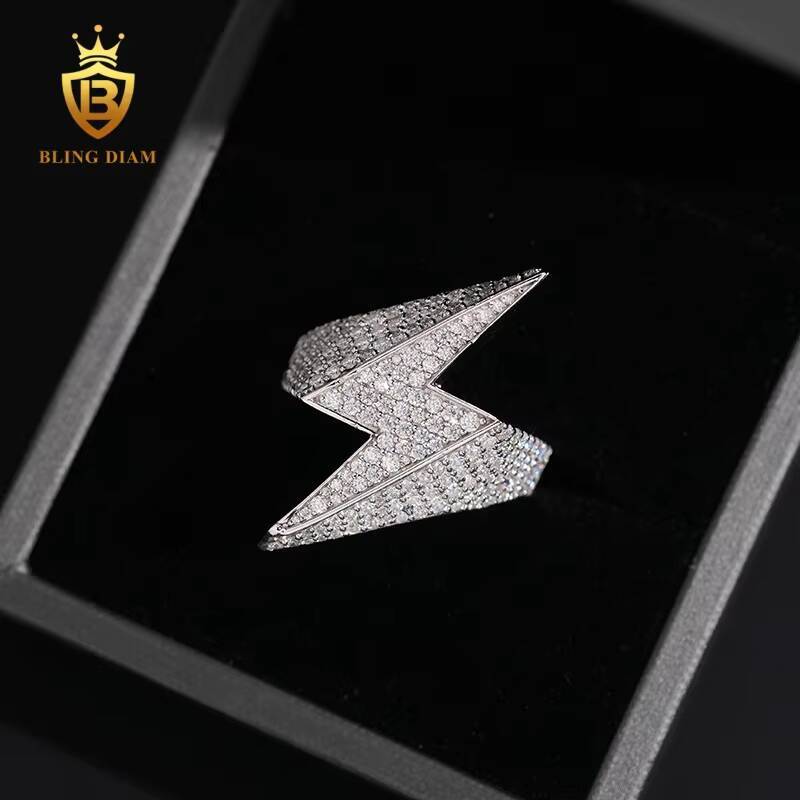 New Style High Quality Hip Hop Jewelry 925 Sterling Silver Lightning Iced Out Ring Men Diamond Moissanite Ring