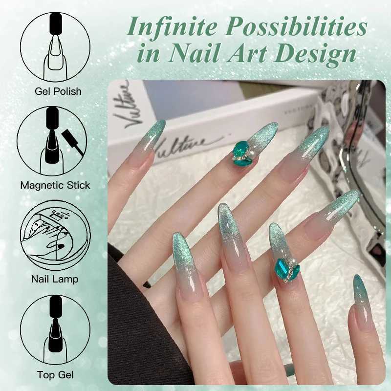 7ml Auroras Mint Green Cat Magnetic Gel Nail Polish Royal Blue Semi Permanent Glimmer Crystal Magnet Nail Gel Polish Art VarnishT251127