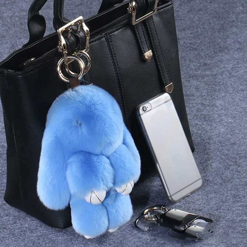 1PC 15cm Rabbit Keychain Ring Fluffy Real Fur Pompon Bunny Trinket Key Chain Charm Cute Key Ring On Bag Car Key PendantT251127