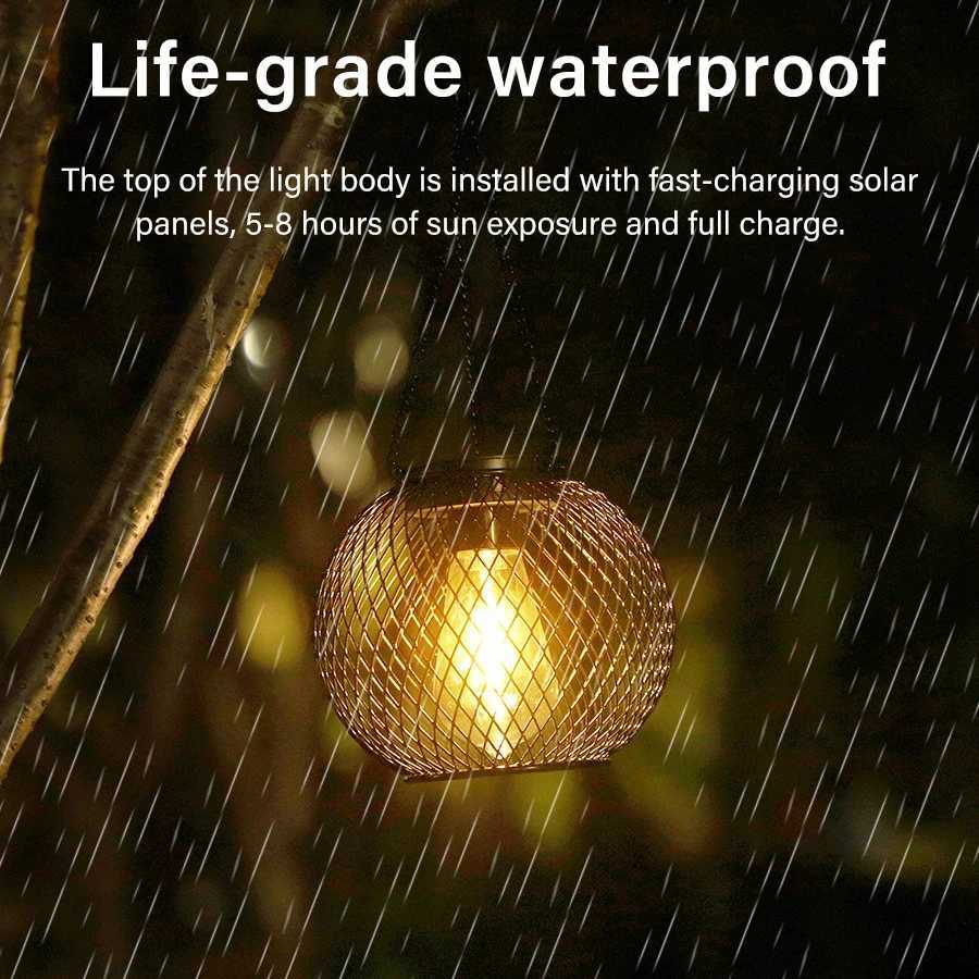 Outdoor Solar Iron Lantern Led Solar Lights Waterproof Decorative Hanging Lights for Tree Garden Yard Patio Pathway Dusk-to-dawnM251127
