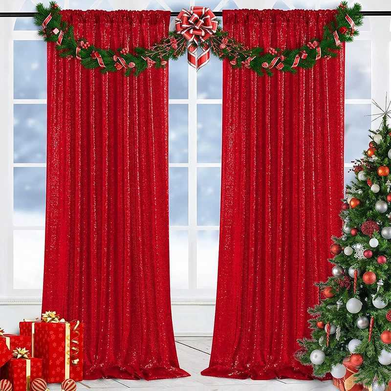 Curtain Christmas Red Sequin Backdrop Curtains Christmas Halloween Birthday Party Wedding Decorations Baby Shower Stage Events Background Supplies Y25