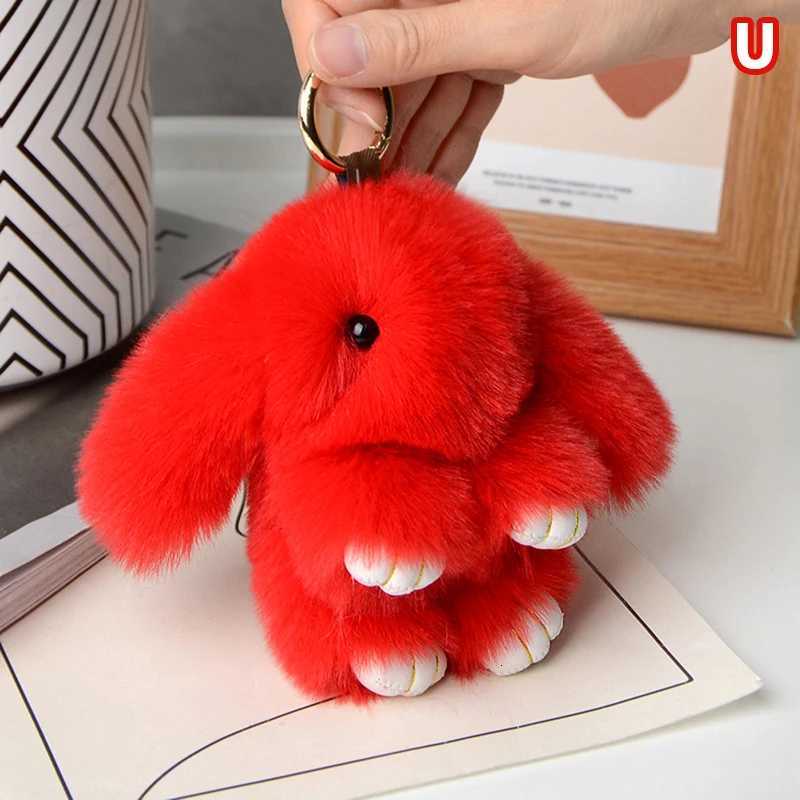 1PC 15cm Rabbit Keychain Ring Fluffy Real Fur Pompon Bunny Trinket Key Chain Charm Cute Key Ring On Bag Car Key PendantT251127