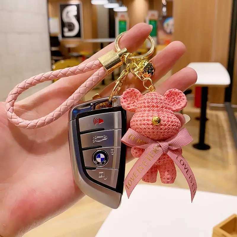 Cute Bear Chain Resin Bow Bell Rabbit Keychain Weaving Fashion Bag Pendant Holiday Car Animal Ring For Girls GiftsT251127