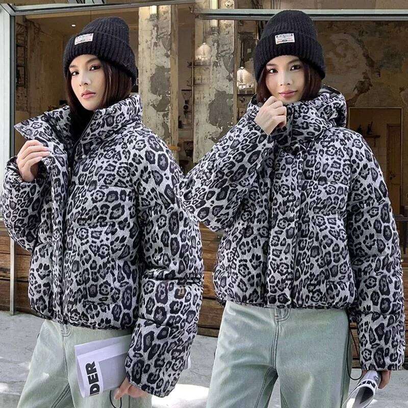 Designer Leopard Print Down Cotton-Padded Jacket Women's Parkas Winter 2025 New Warm Cotton Coat Fashion Outwear Hooded Female Overwear