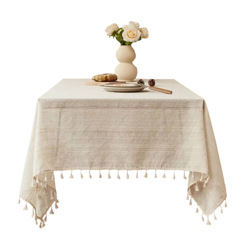 A843 European classical cotton and linen tablecloth line tassel atmosphere tablecloth dustproof decorative cloth living room coffee table cover