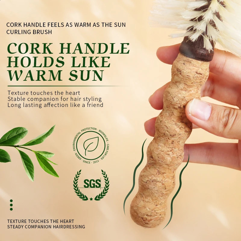 Personalized Boar Bristles Hair Brush Cork handle Round Barrel Hair Comb For Curling Anti Static Roller HairBrush Wood Combs 250418