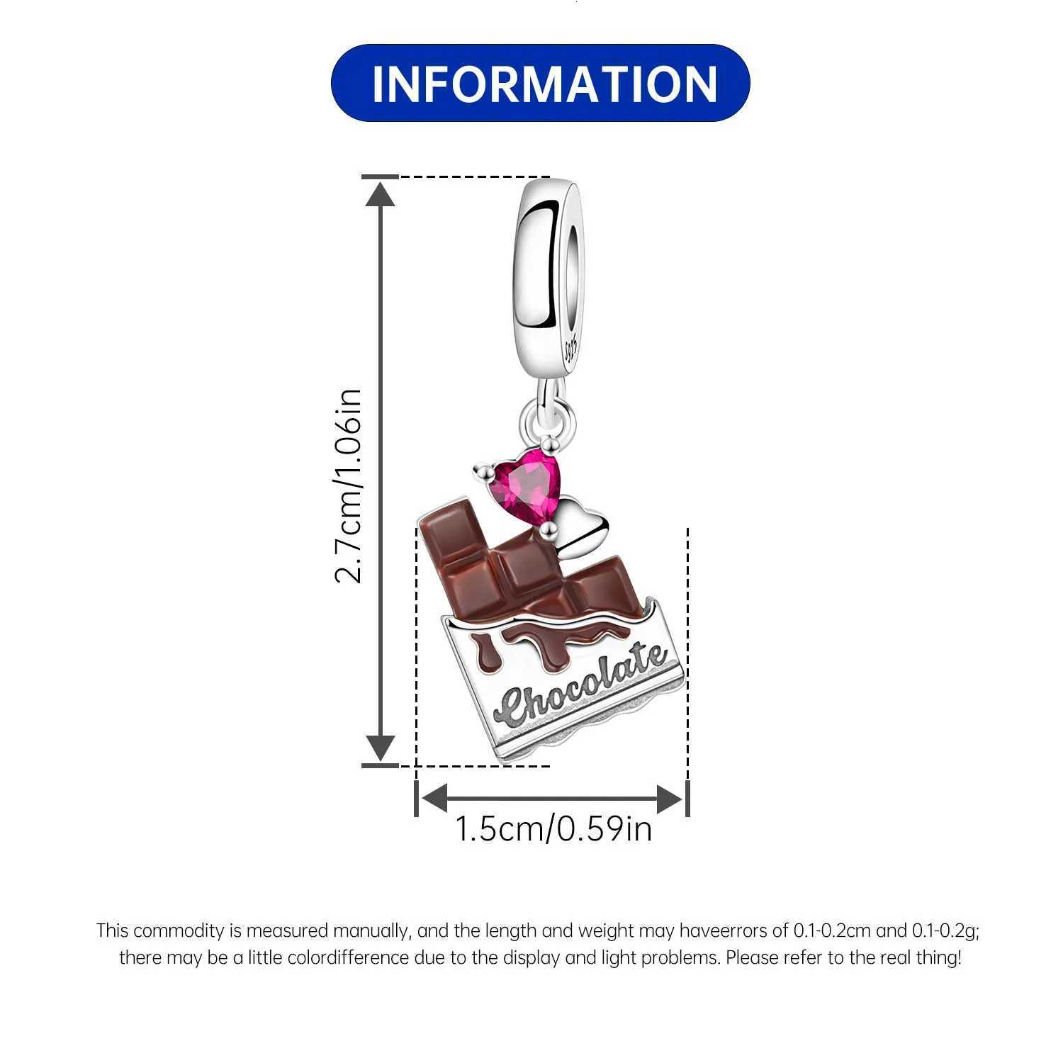 S925 Sterling Silver Heart Zircon Chocolate Coffee Pendant Charms Beads Fit Womans Bracelets Necklace DIY Party Gifts JewelryT251127